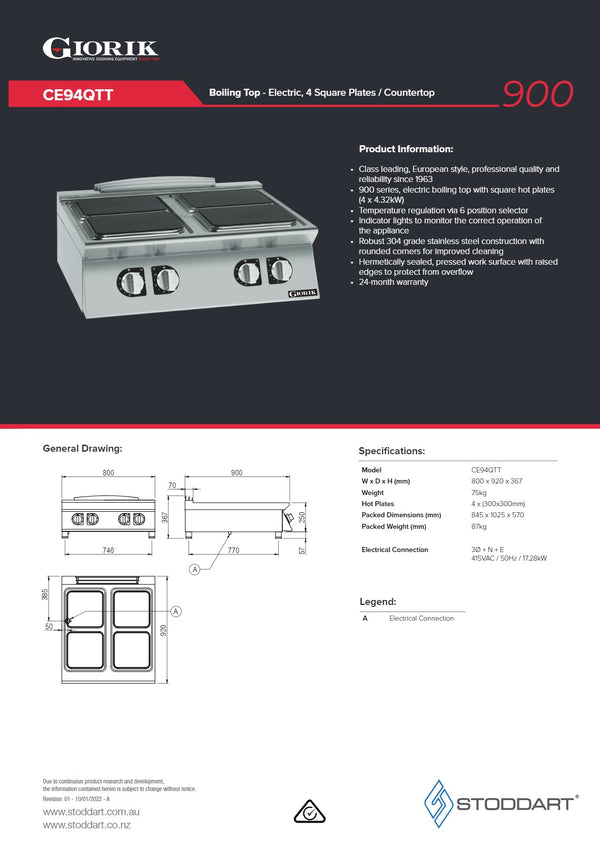 Giorik CE94QTT - 4 Burner Cook Top