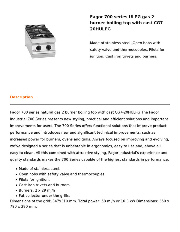 Fagor CG7-20HULPG - 2 Burner Boiling Top
