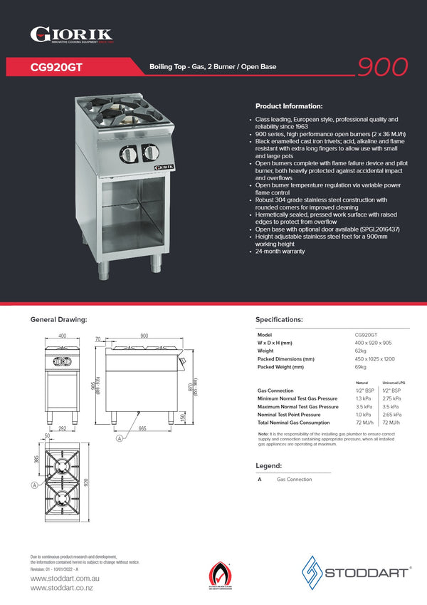 Giorik CG920GT - 2 Burner Cook Top