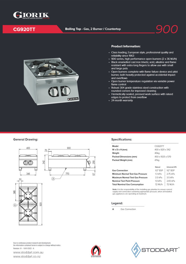 Giorik CG920TT - 2 Burner Cook Top