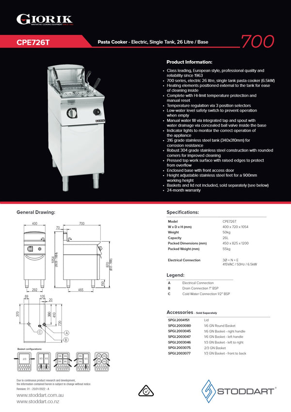 Giorik CPE726T - Pasta Cooker