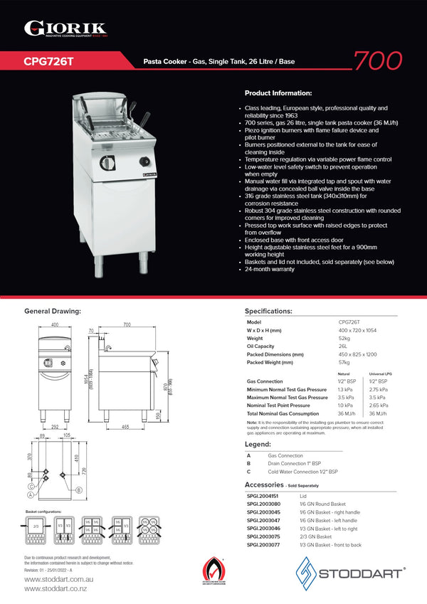 Giorik CPG726T - Pasta Cooker