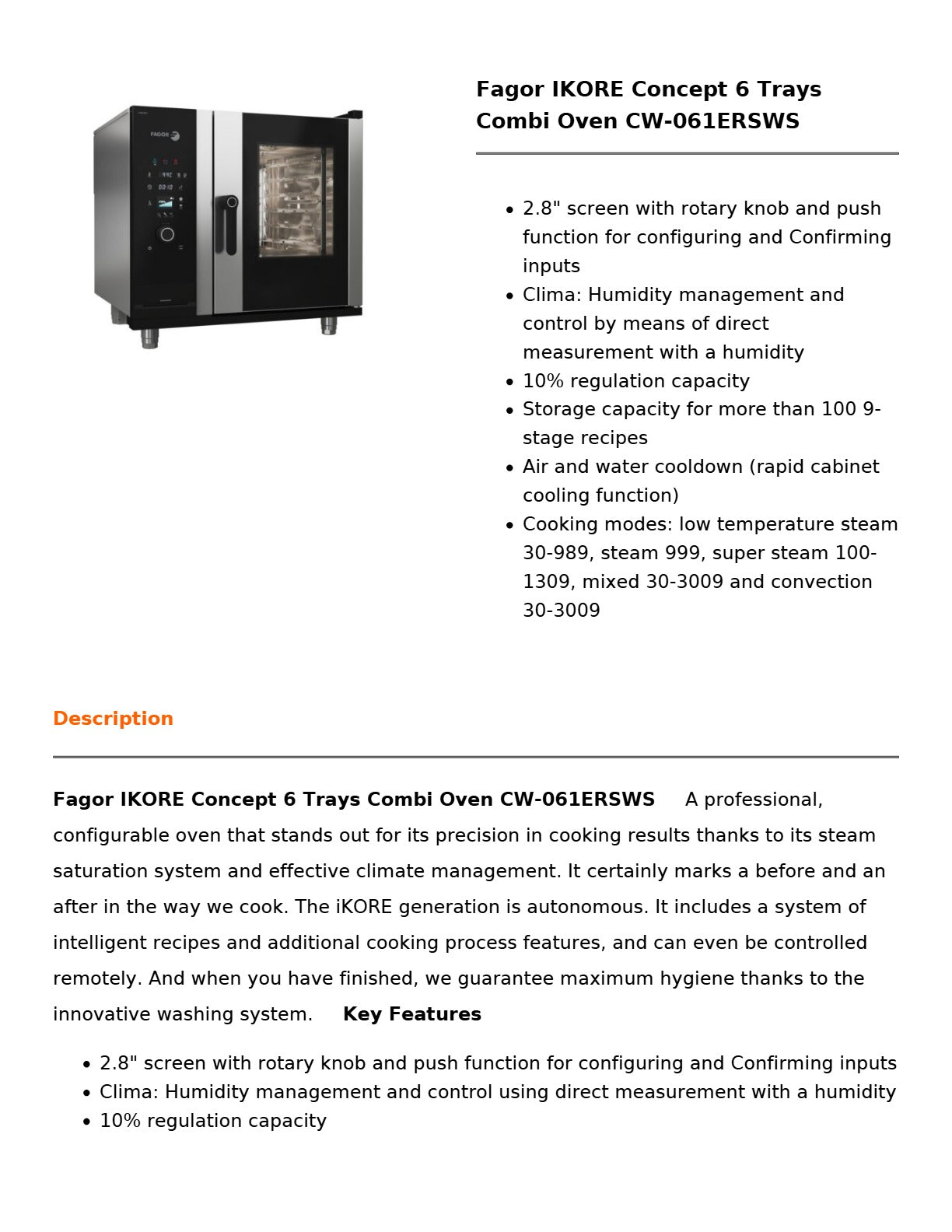 Fagor CW-061ERSWS - 6 Tray Combi Oven