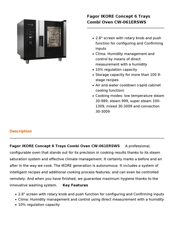 Fagor CW-061ERSWS - 6 Tray Combi Oven