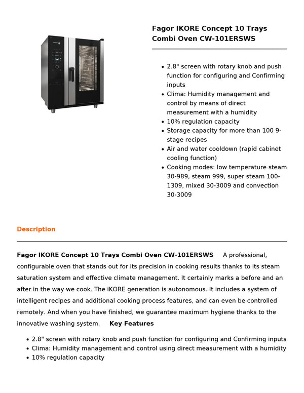 Fagor CW-101ERSWS - 10 Tray Combi Oven