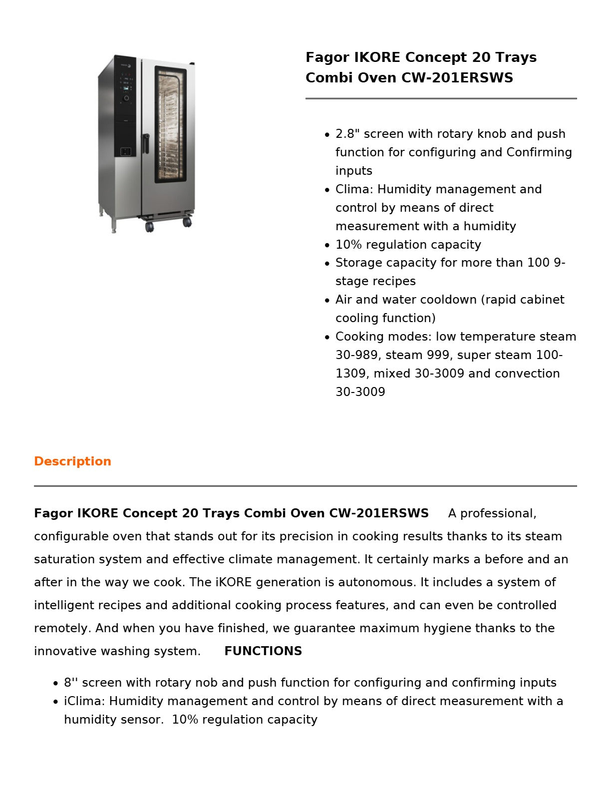 Fagor CW-201ERSWS - 20 Tray Combi Oven
