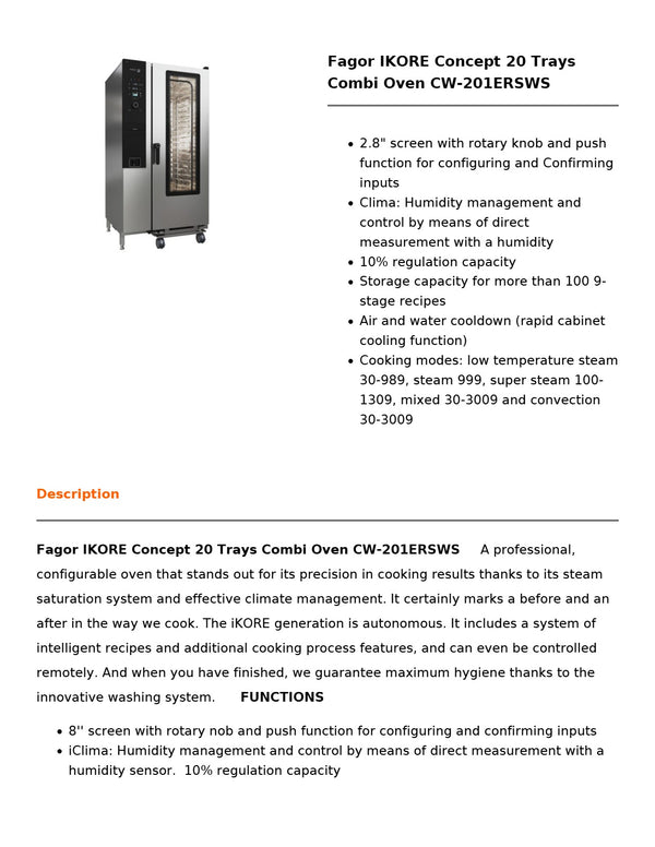 Fagor CW-201ERSWS - 20 Tray Combi Oven