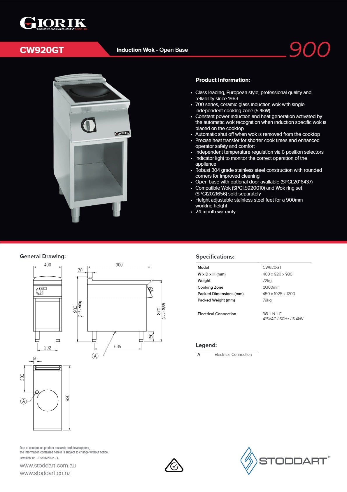 Giorik CW920GT - Induction Wok Burner on Open Base