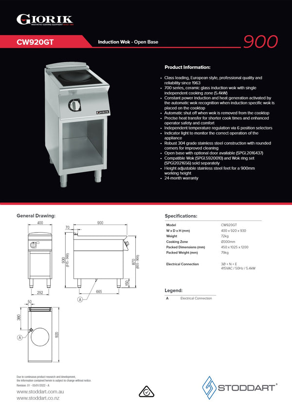 Giorik CW920GT - Induction Wok Burner on Open Base