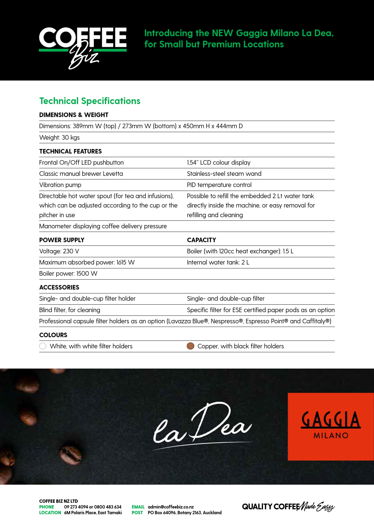 Gaggia La Dea - Single Group Coffee Machine