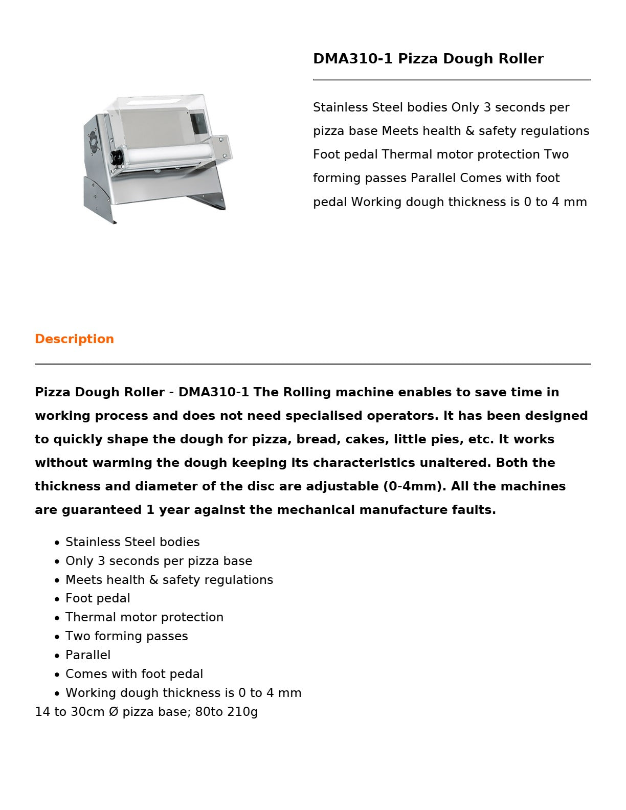 Prismafood DMA310-1 - Pizza Dough Roller