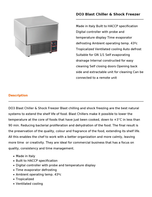Tecnodom DO3 - Blast Chiller & Shock Freezer