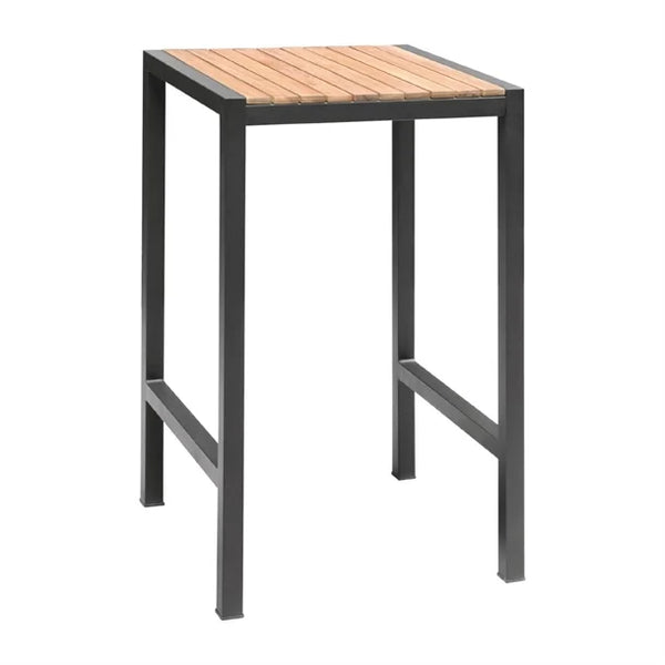 Bolero DS155 - Steel & Acacia Square Bar Table 600mm