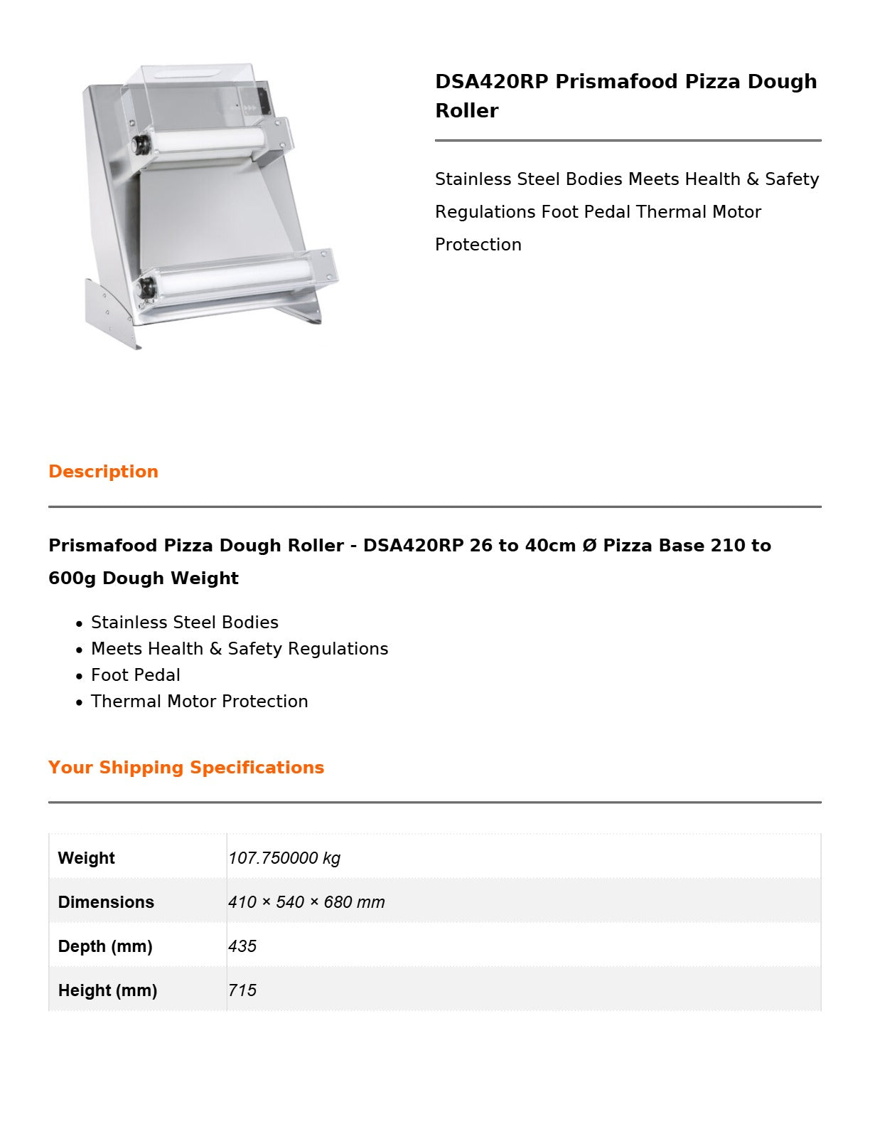 Prismafood DSA420RP - Dough Roller