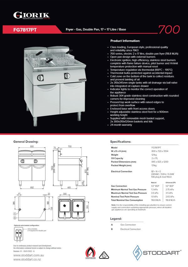 Giorik FG7817PT - Double Pan Fryer