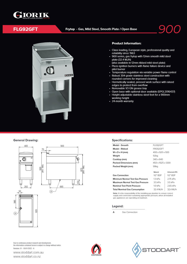 Giorik FLG92GFT - Griddle on Open Base