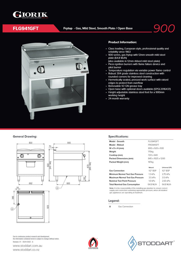 Giorik FLG941GFT - Griddle on Open Base
