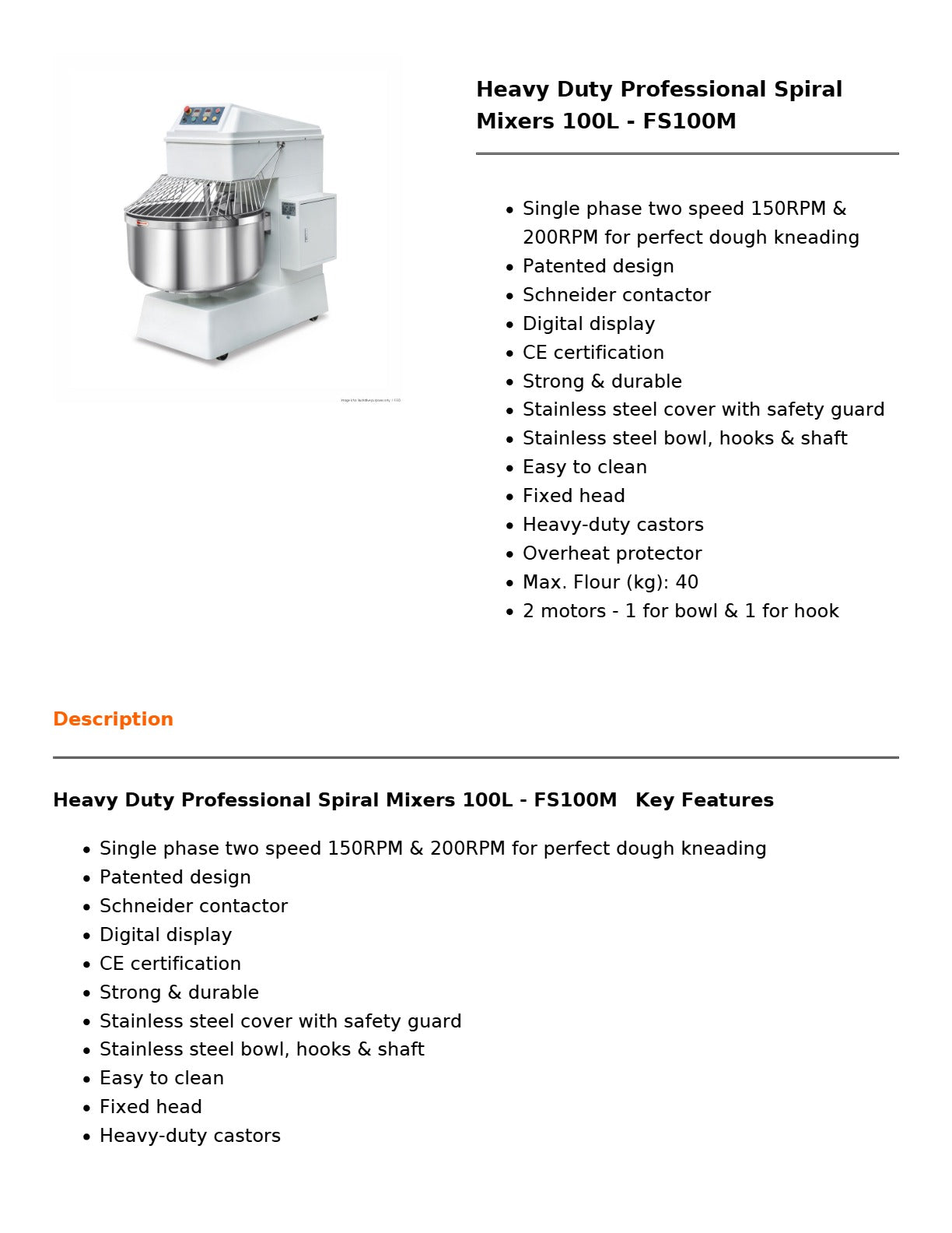 Yasaki FS100M - Spiral Mixer