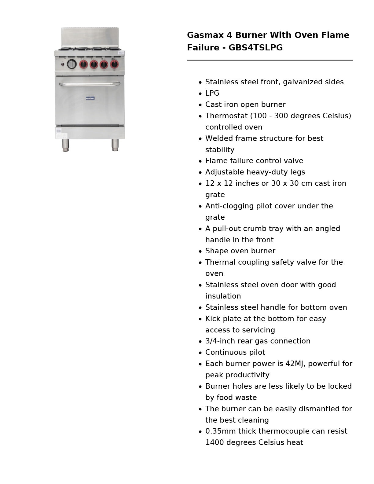 Gasmax GBS4TS - 4 Burner Range Oven