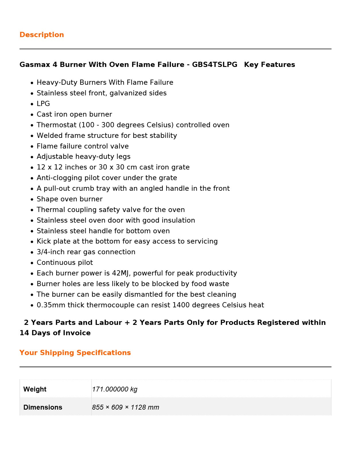Gasmax GBS4TS - 4 Burner Range Oven