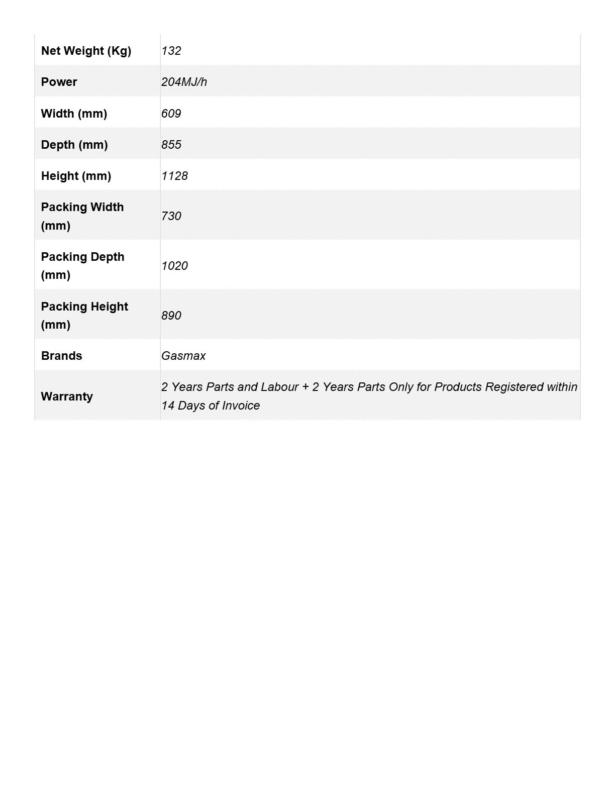 Gasmax GBS4TS - 4 Burner Range Oven