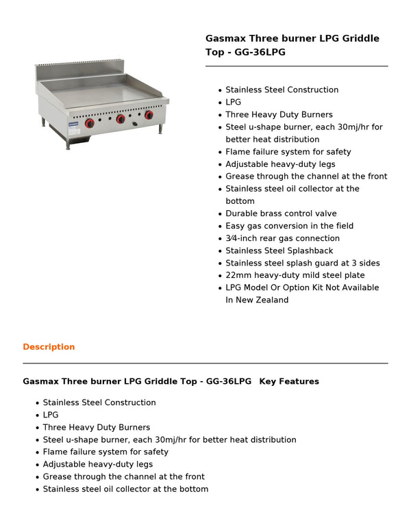 Gasmax GG-36LPG - Griddle