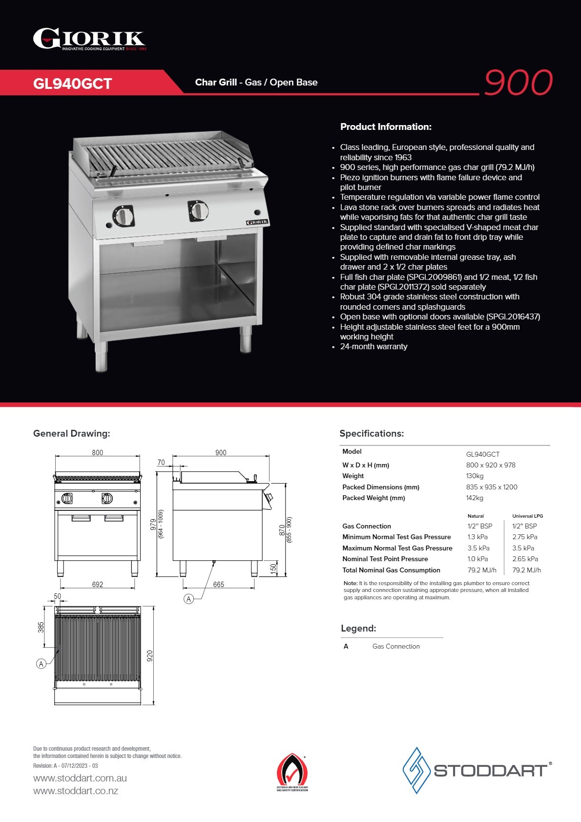Giorik GL940GCT - Lava Stone Char Grill on Open Base