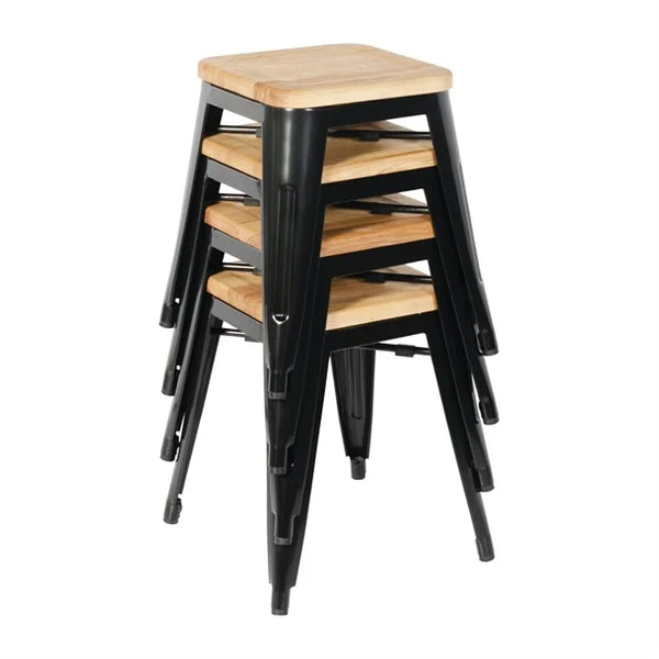 Bolero GM635 - Four Bistro Low Stools with Wooden Seat Pads