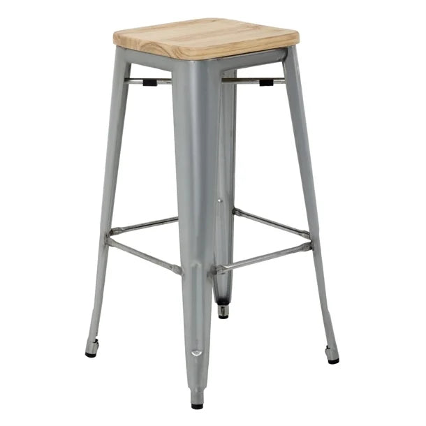 Bolero GM638 - Four Bistro High Stools with Wooden Seat Pads