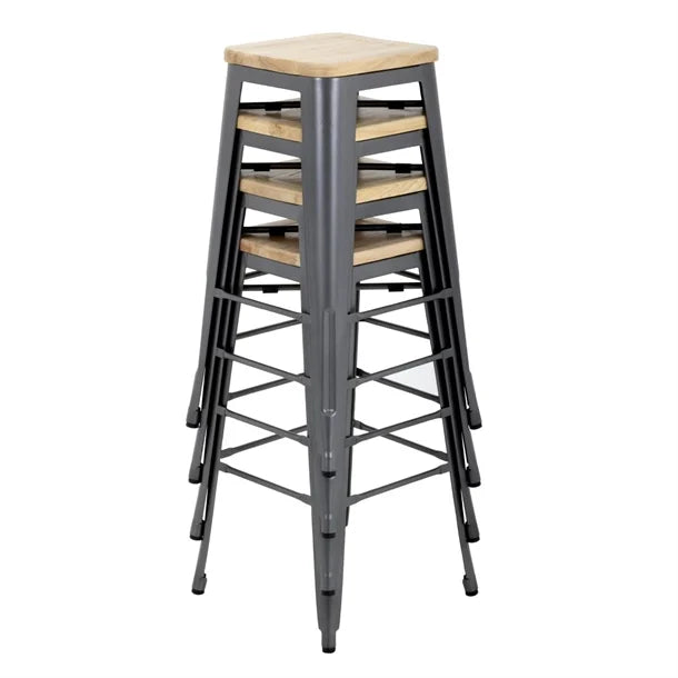 Bolero GM639 - Four Bistro High Stools with Wooden Seat Pads