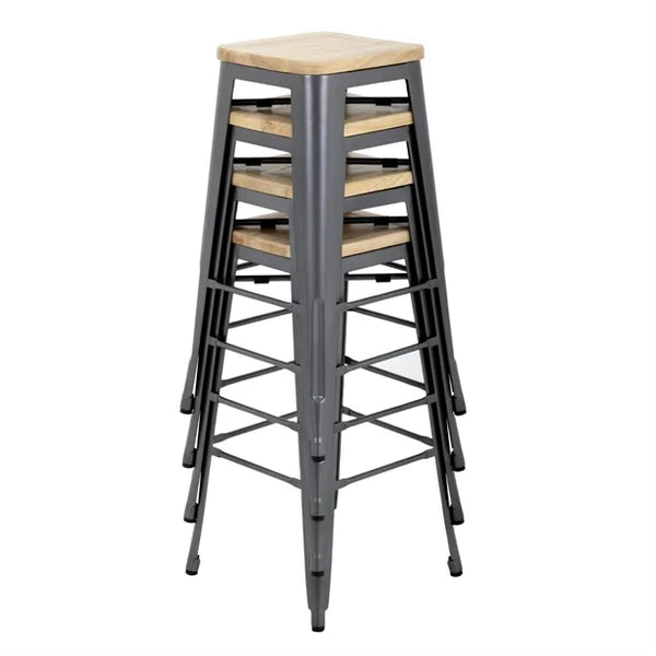 Bolero GM639 - Four Bistro High Stools with Wooden Seat Pads