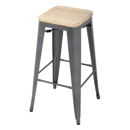 Bolero GM639 - Four Bistro High Stools with Wooden Seat Pads