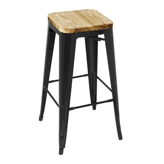 Bolero GM640 - Four Bistro High Stools with Wooden Seat Pads