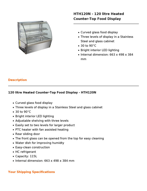 Bonvue HTH120N - Countertop Heated Food Display