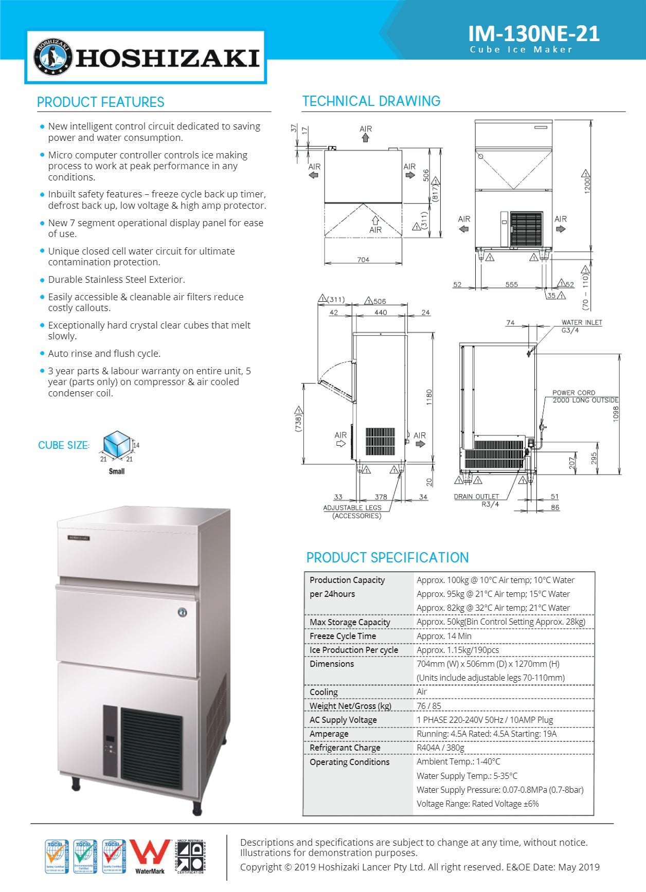 Hoshizaki IM-130NE-21 - Cube Ice Machine