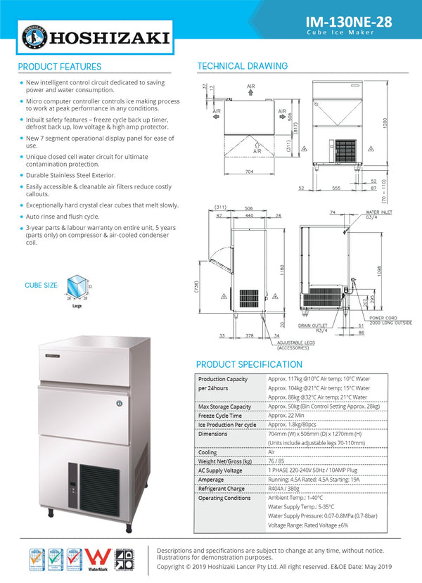 Hoshizaki IM-130NE-28 – Cube Ice Machine