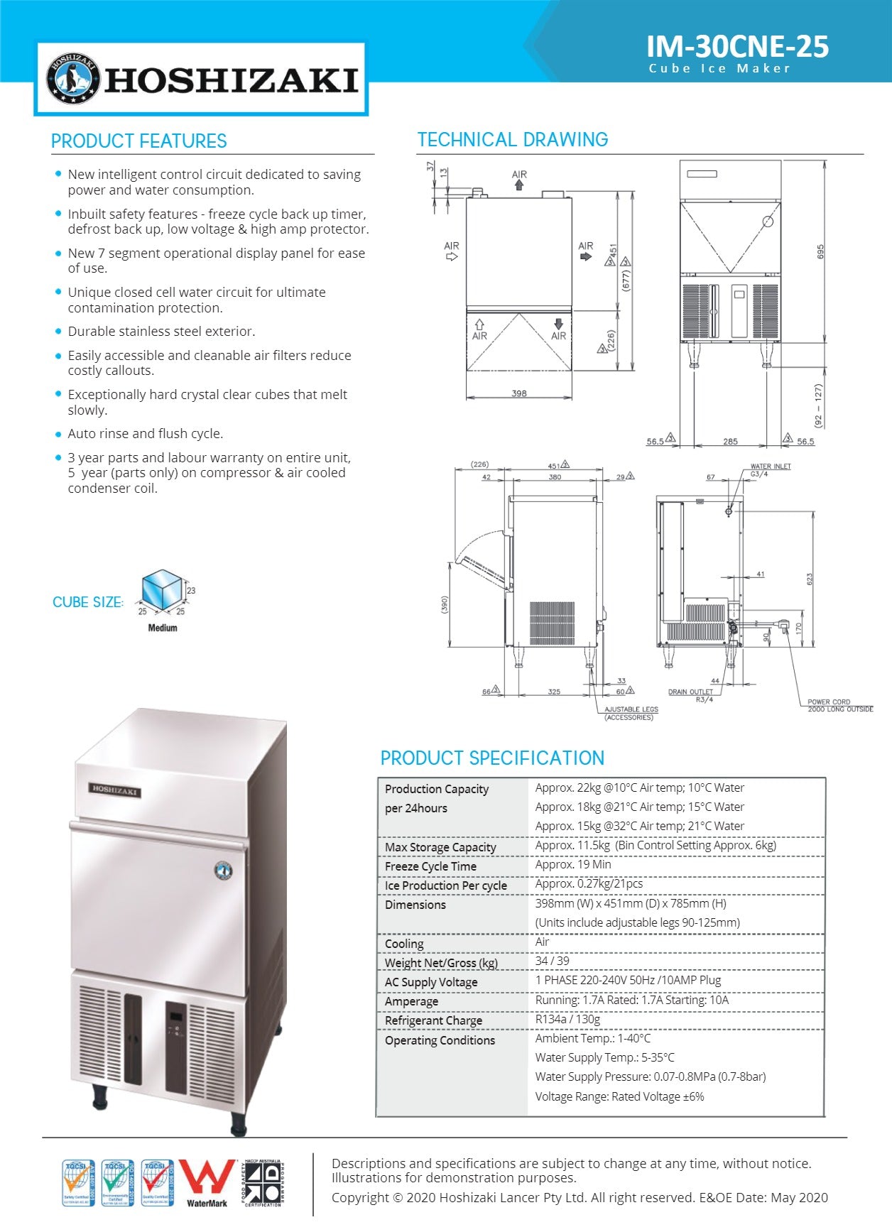 Hoshizaki IM–30CNE-25 - Undercounter Ice Machine