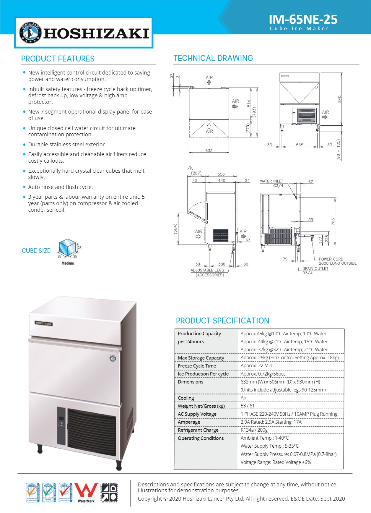 Hoshizaki IM-65NE-25 – Cube Ice Machine 