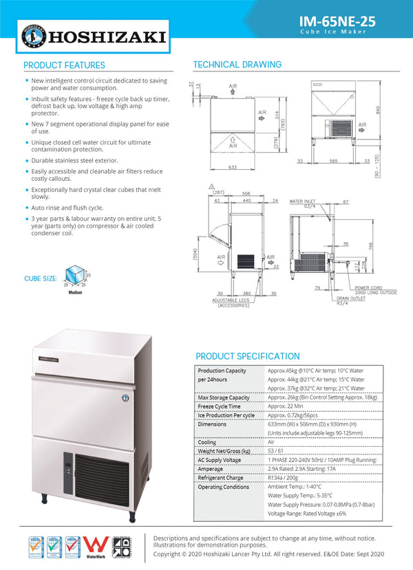 Hoshizaki IM-65NE-25 – Cube Ice Machine 
