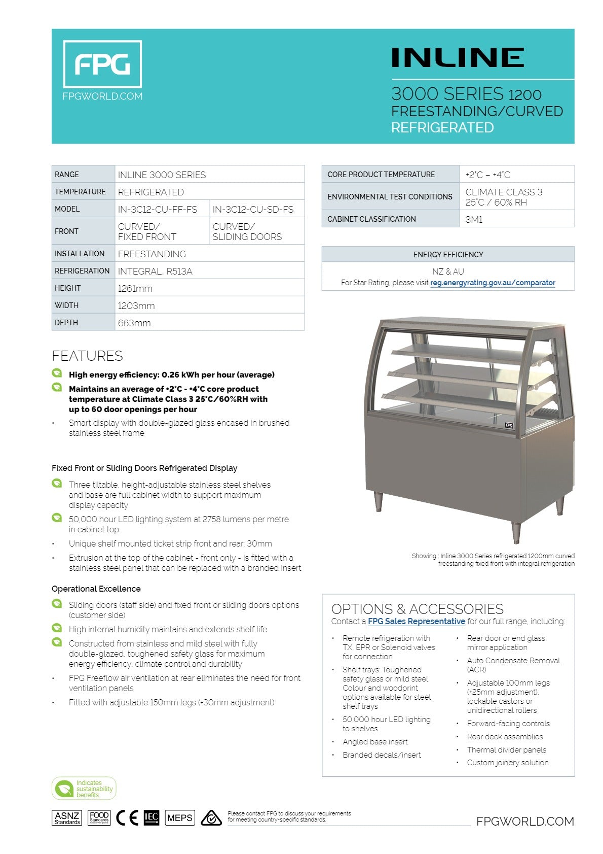 FPG 3000 Series 1200 IN-3C12-CU-FS - Freestanding Cold Food Display