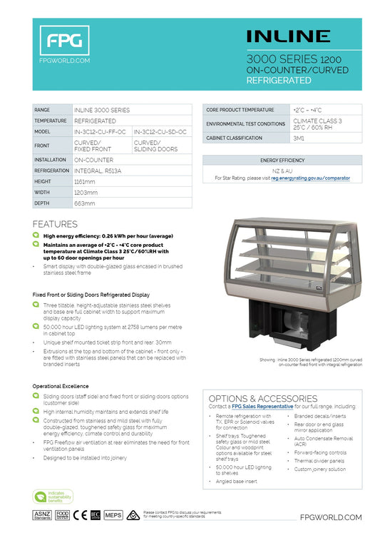 FPG 3000 Series 1200 IN-3C12-CU-OC - On-Counter Cold Food Display