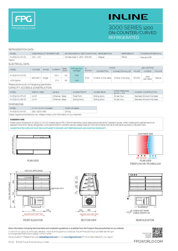 FPG 3000 Series 1200 IN-3C12-CU-OC - On-Counter Cold Food Display