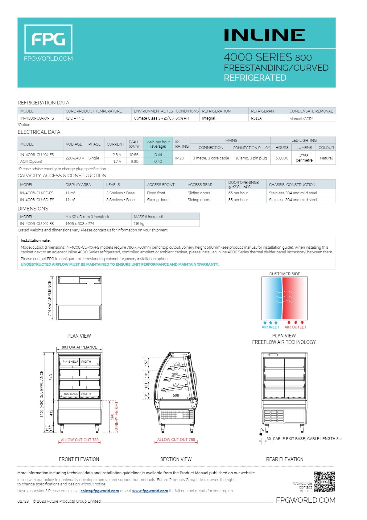 FPG 4000 Series 800 IN-4C08-CU-FS - Freestanding Cold Food Display