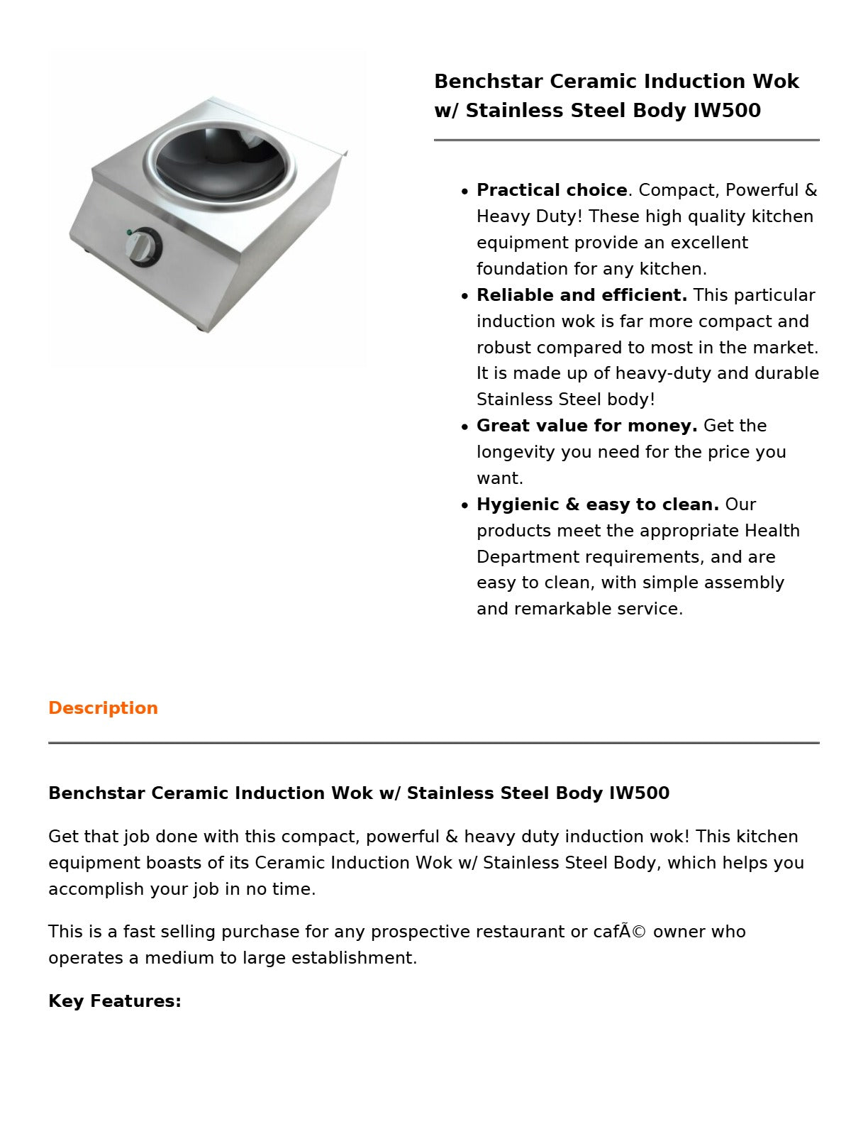 Benchstar IW500 - Induction Wok