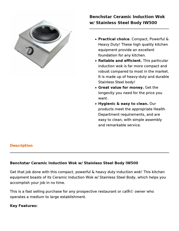 Benchstar IW500 - Induction Wok