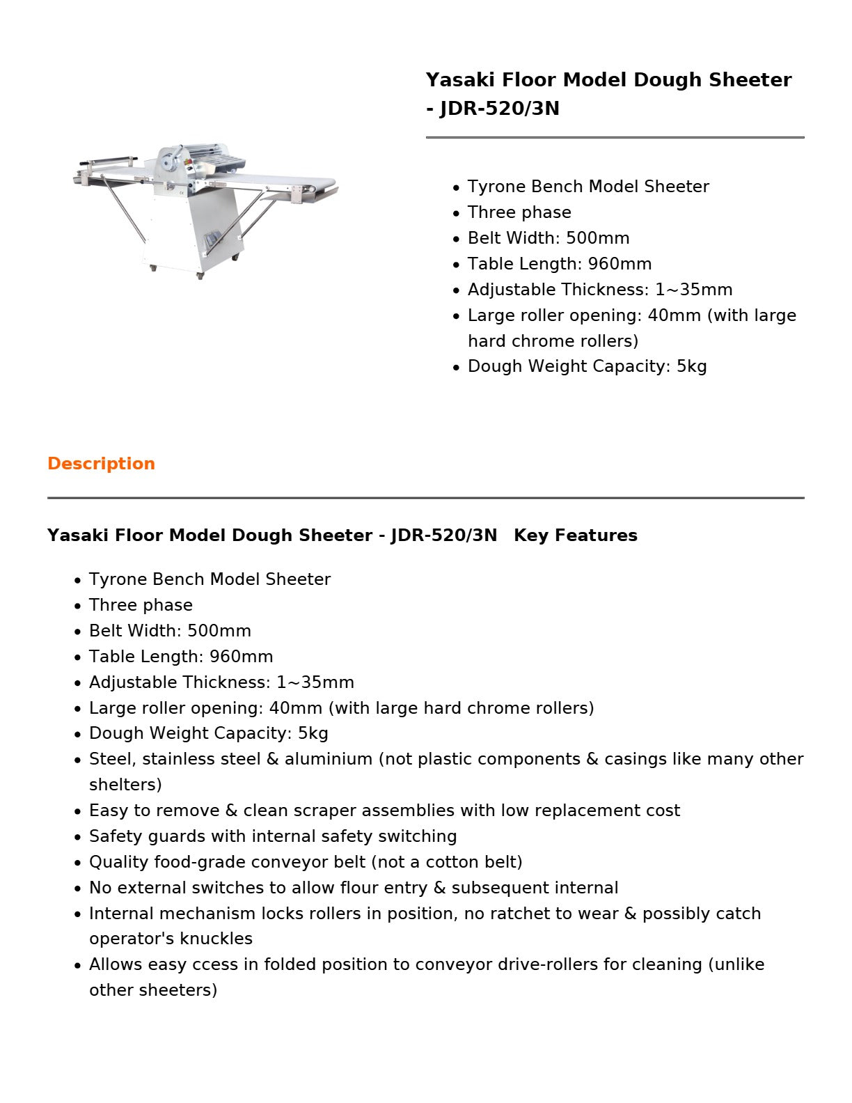 Yasaki JDR-520/3N - Floor Model Dough Sheeter