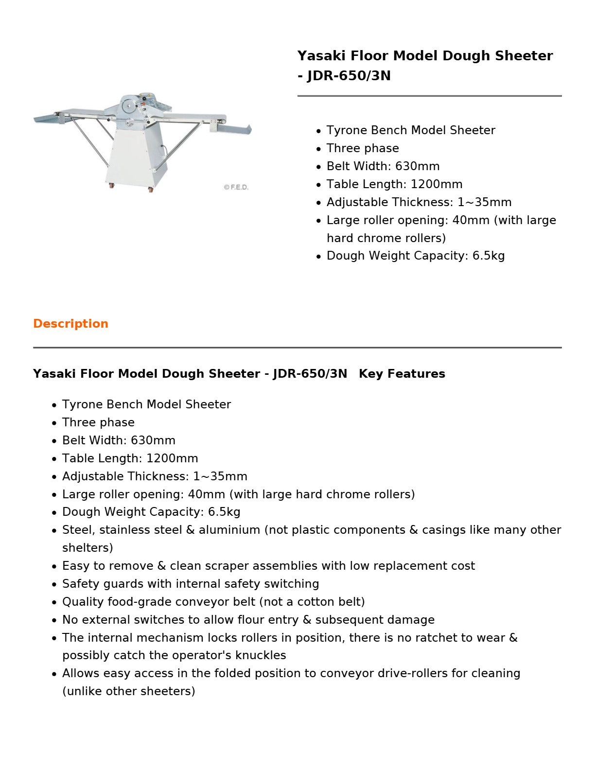 Yasaki JDR-650/3N - Floor Model Dough Sheeter