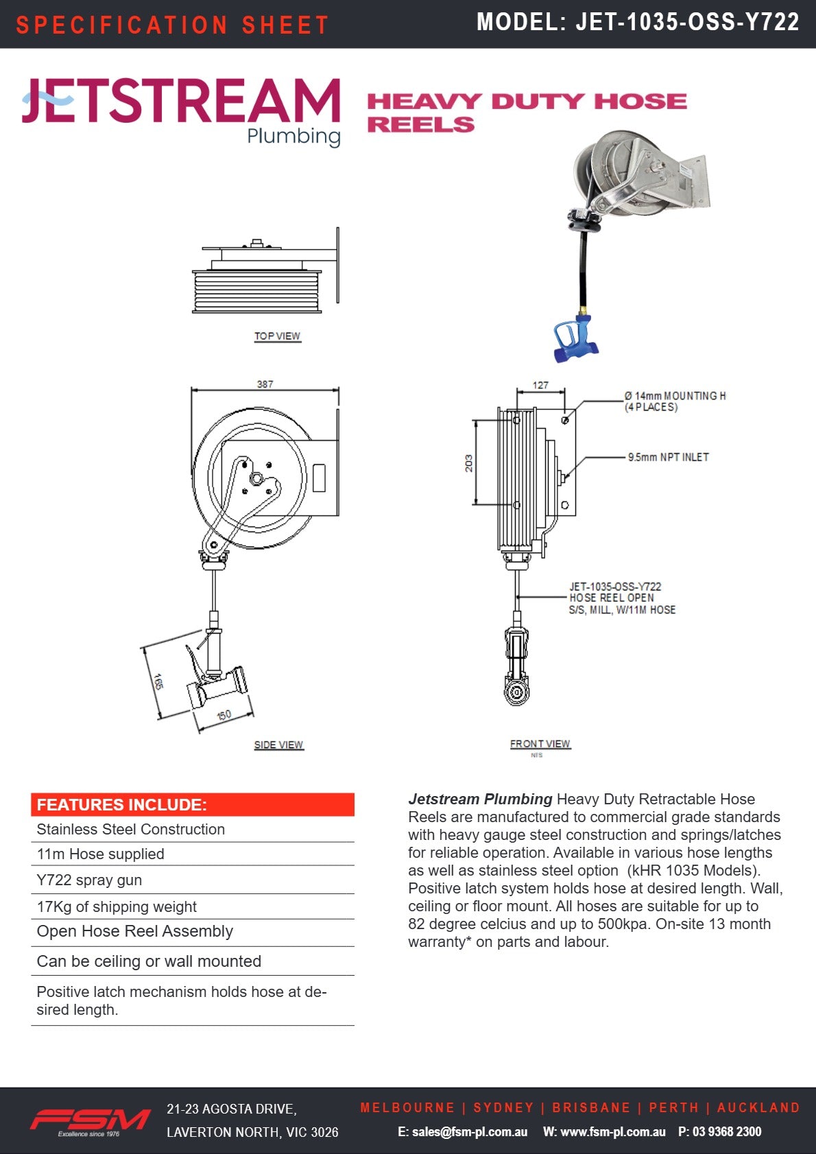 Jetstream JET-1035-OSS-Y722 - Heavy Duty Hose Reel