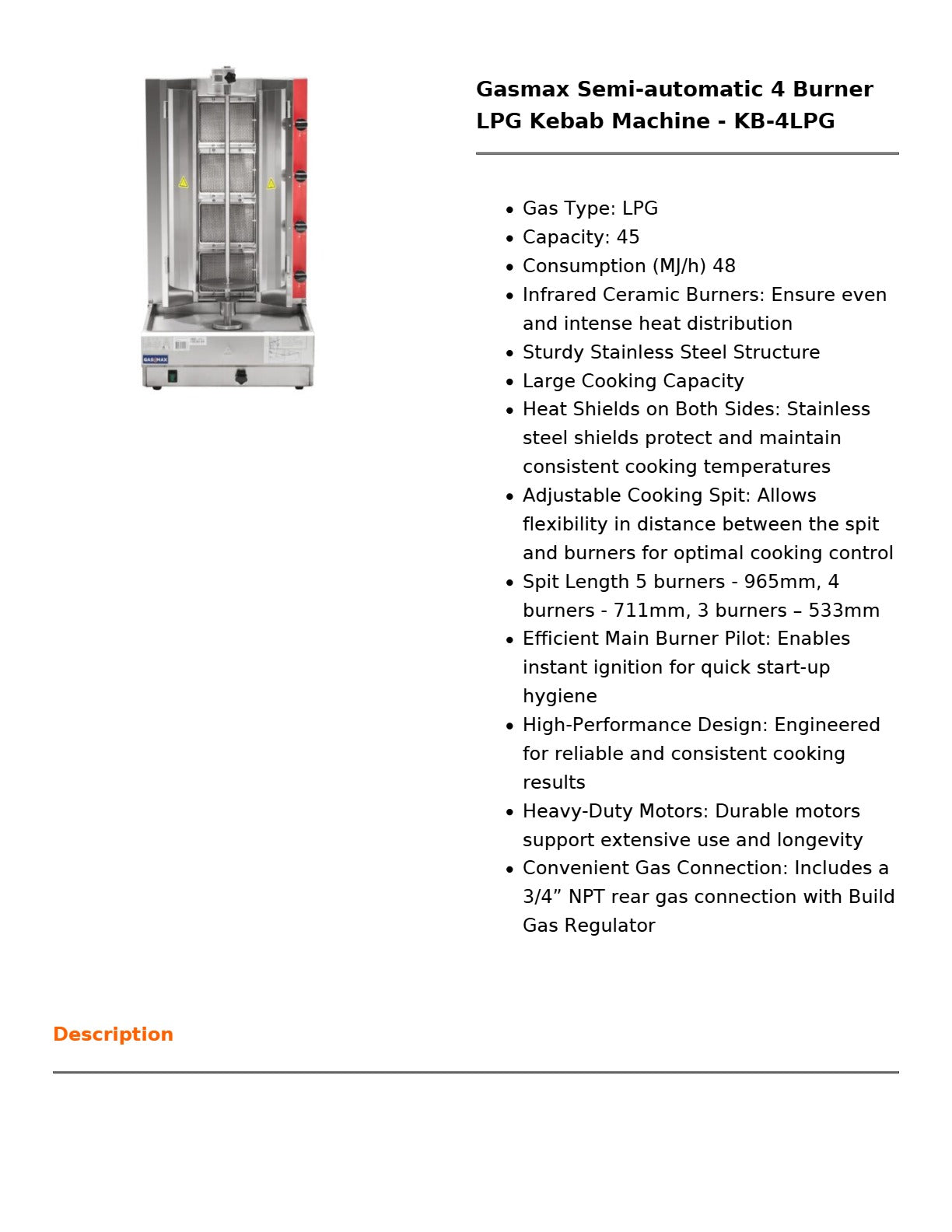 Gasmax KB-4LPG - 4 Burner Kebab Machine