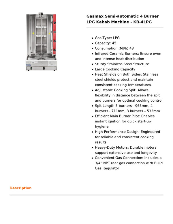 Gasmax KB-4LPG - 4 Burner Kebab Machine
